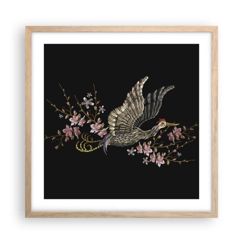 Affiche dans un chêne clair - Poster - Oiseau brodé exotique - 50x50 cm