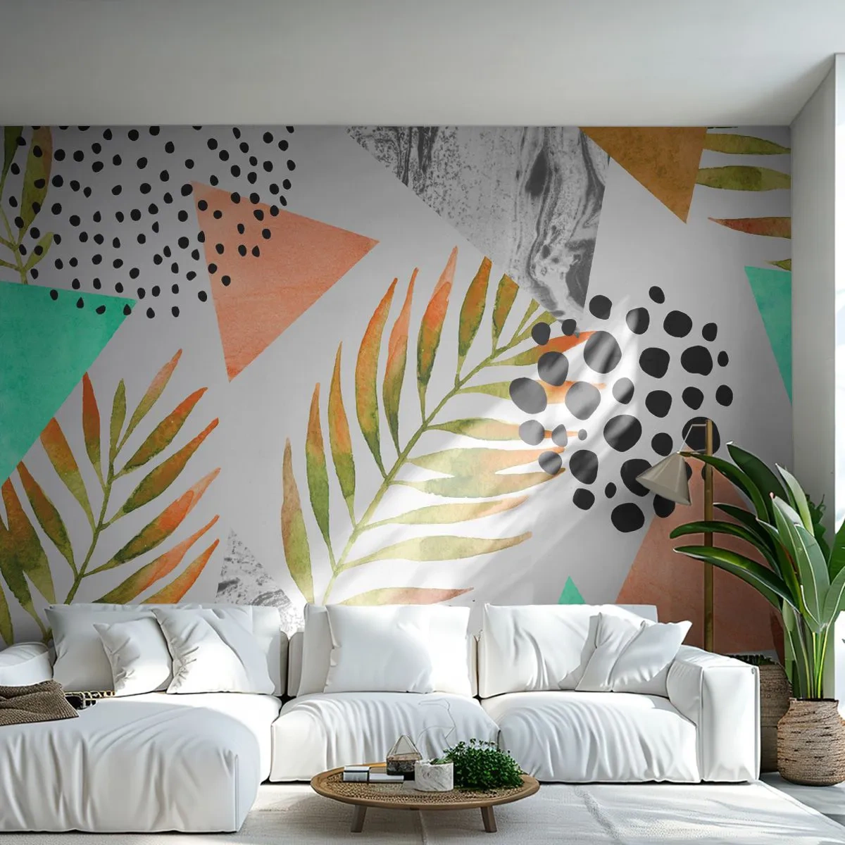 Papier Peint Autocollant Deluxe Sticker - Décoration avec feuille de palmier - Feuille de palmier, Graphique, Morceau - 250x175 cm