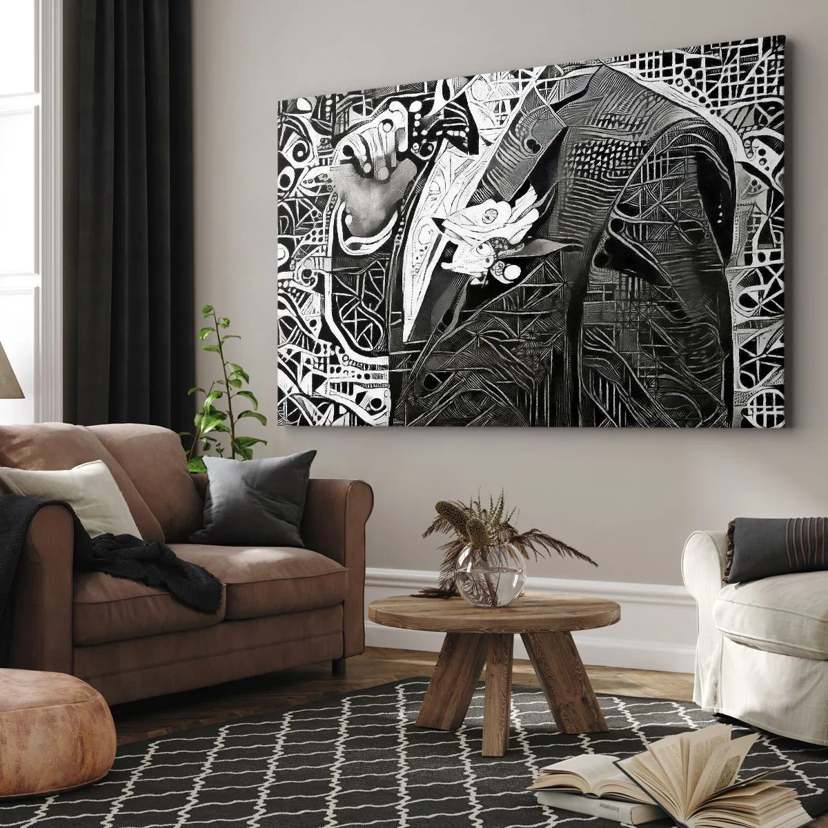 Impression sur toile - Image sur toile - Abstraction élégante d'un homme en costume en noir et blanc - 70x50cm - Seulement en apparence un homme froid - Décoration murale moderne pour le salon et la chambre ARTTOR