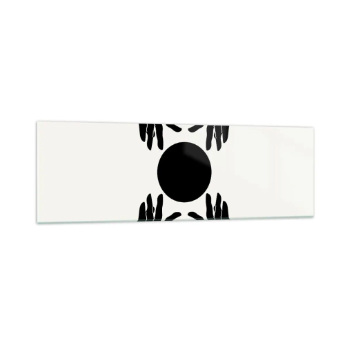 Impression sur verre - Image sur verre - Mains noires dans une composition symétrique avec une boule - 160x50cm - Signe secret - Décoration murale moderne pour le salon et la chambre ARTTOR