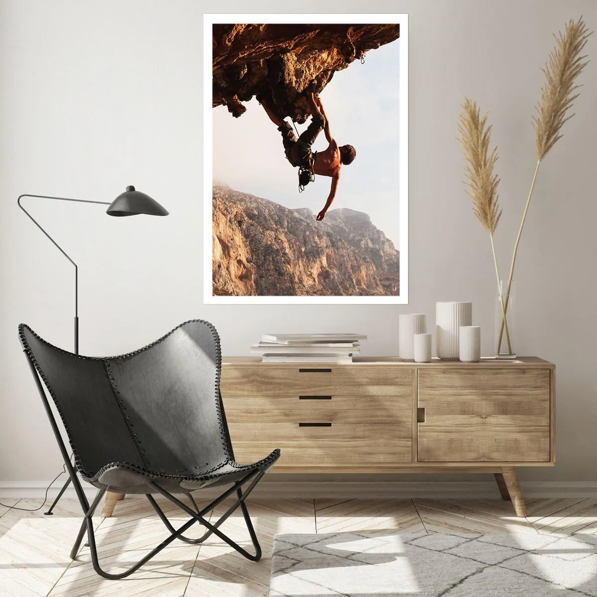 Affiche - Poster - Le monde rétréci dans une main sur une coupe de rocher - 40x50 cm