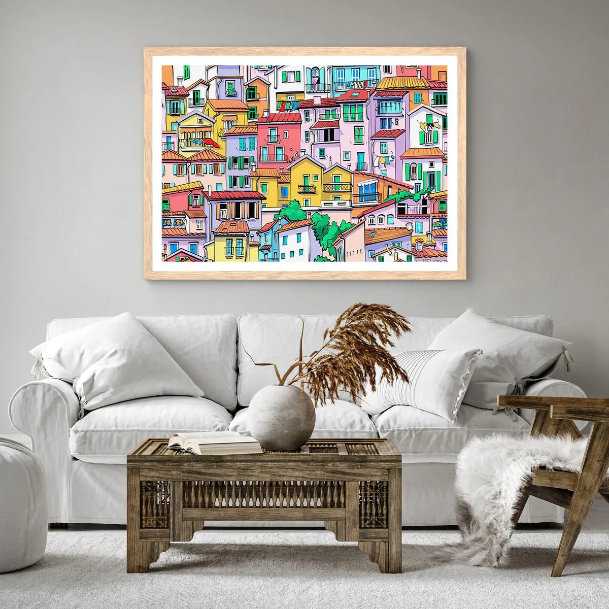 Affiche dans un chêne clair - Poster - Ville joyeuse - 40x30 cm