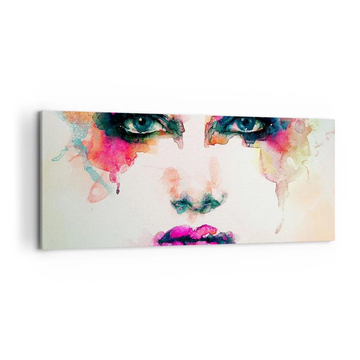 Impression sur toile - Image sur toile - Portrait abstrait d'une femme aux couleurs intenses - 120x50cm - Un portrait peint avec un arc-en-ciel - Décoration murale moderne pour le salon et la chambre ARTTOR