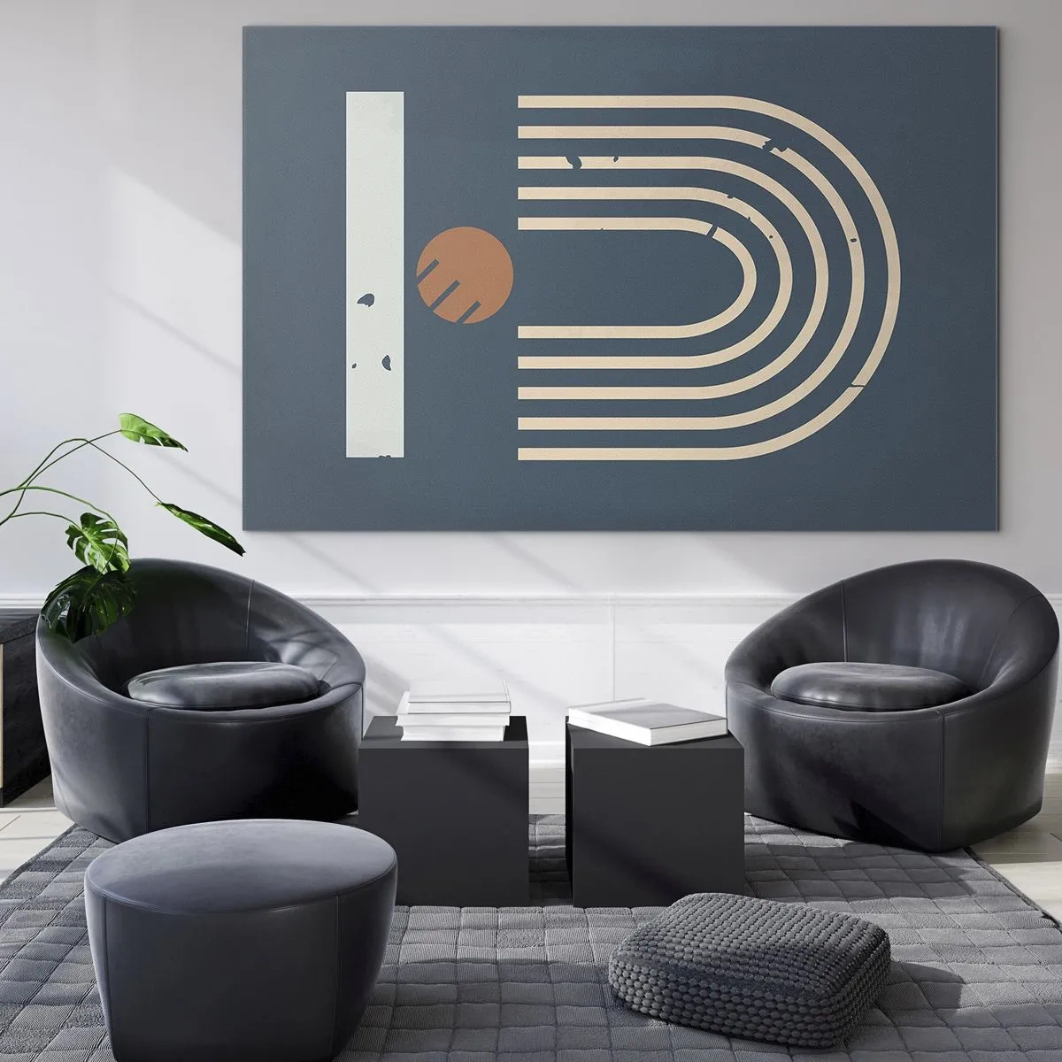 Impression sur verre - Image sur verre - Composition géométrique rétro sur fond sombre - 100x70cm - Géométrie sur la grenade - Décoration murale moderne pour le salon et la chambre ARTTOR