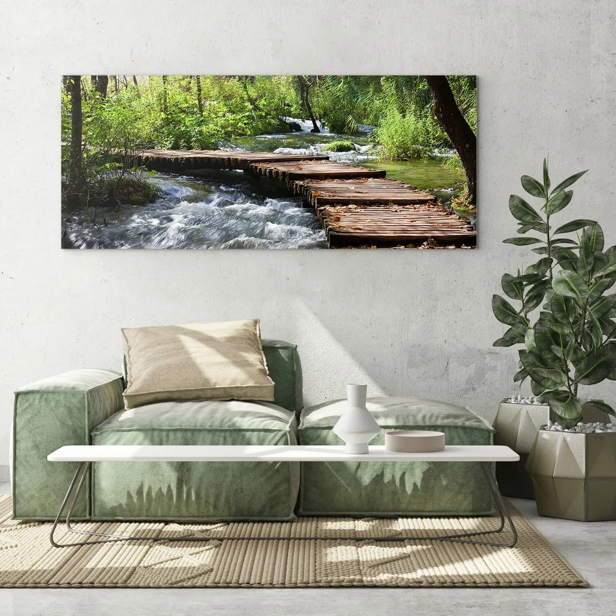 Impression sur verre - Image sur verre - Au-dessus de la cascade mousseuse - 90x30 cm