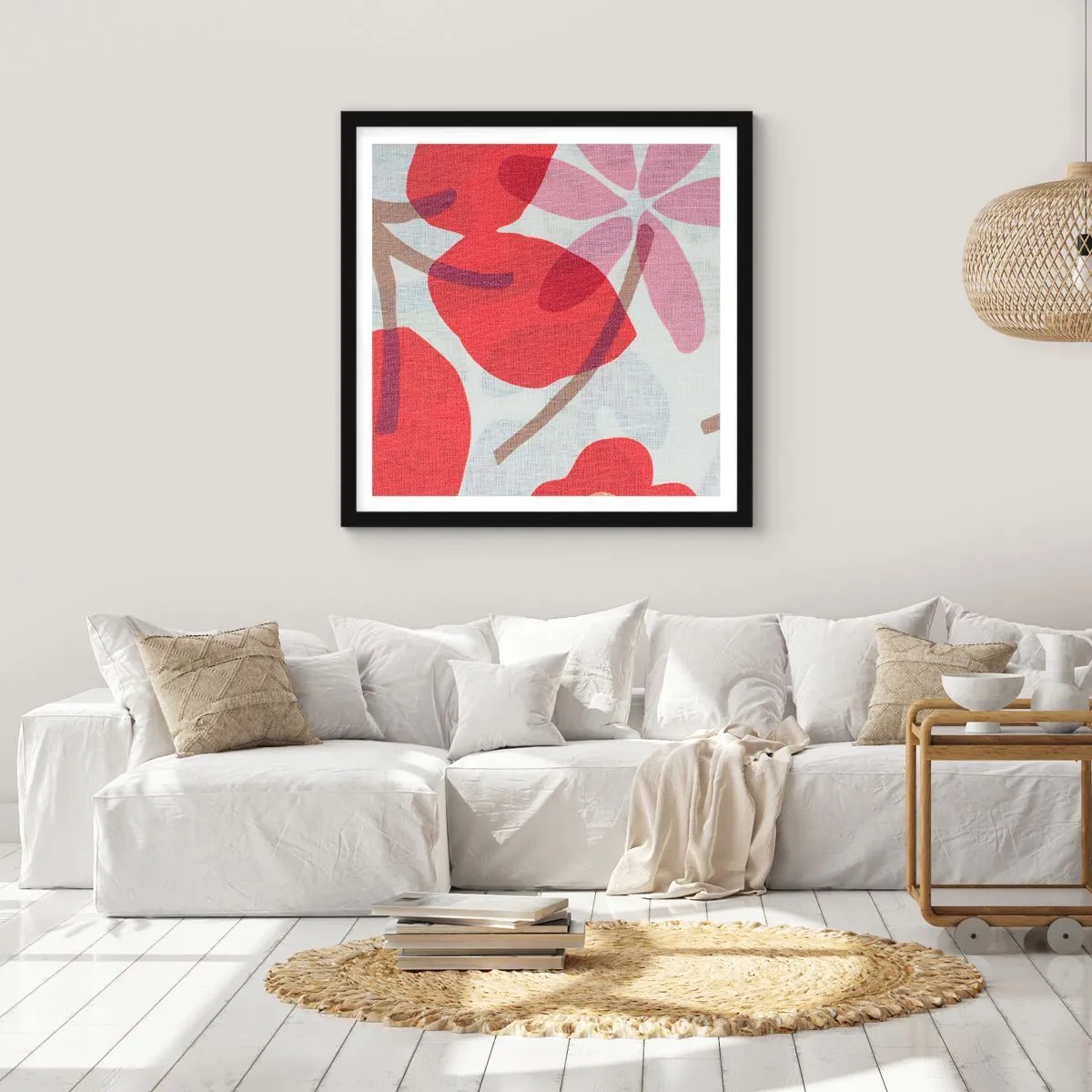 Affiche dans un cadre noir - Poster - Composition florale dans les roses - 40x40 cm