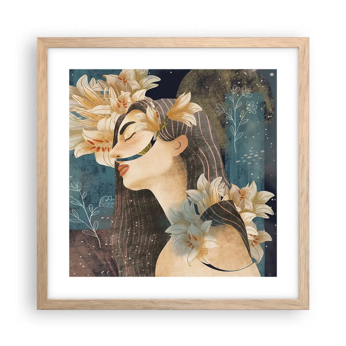 Affiche dans un chêne clair - Poster - Conte de fée sur la princesse lilas - 40x40 cm