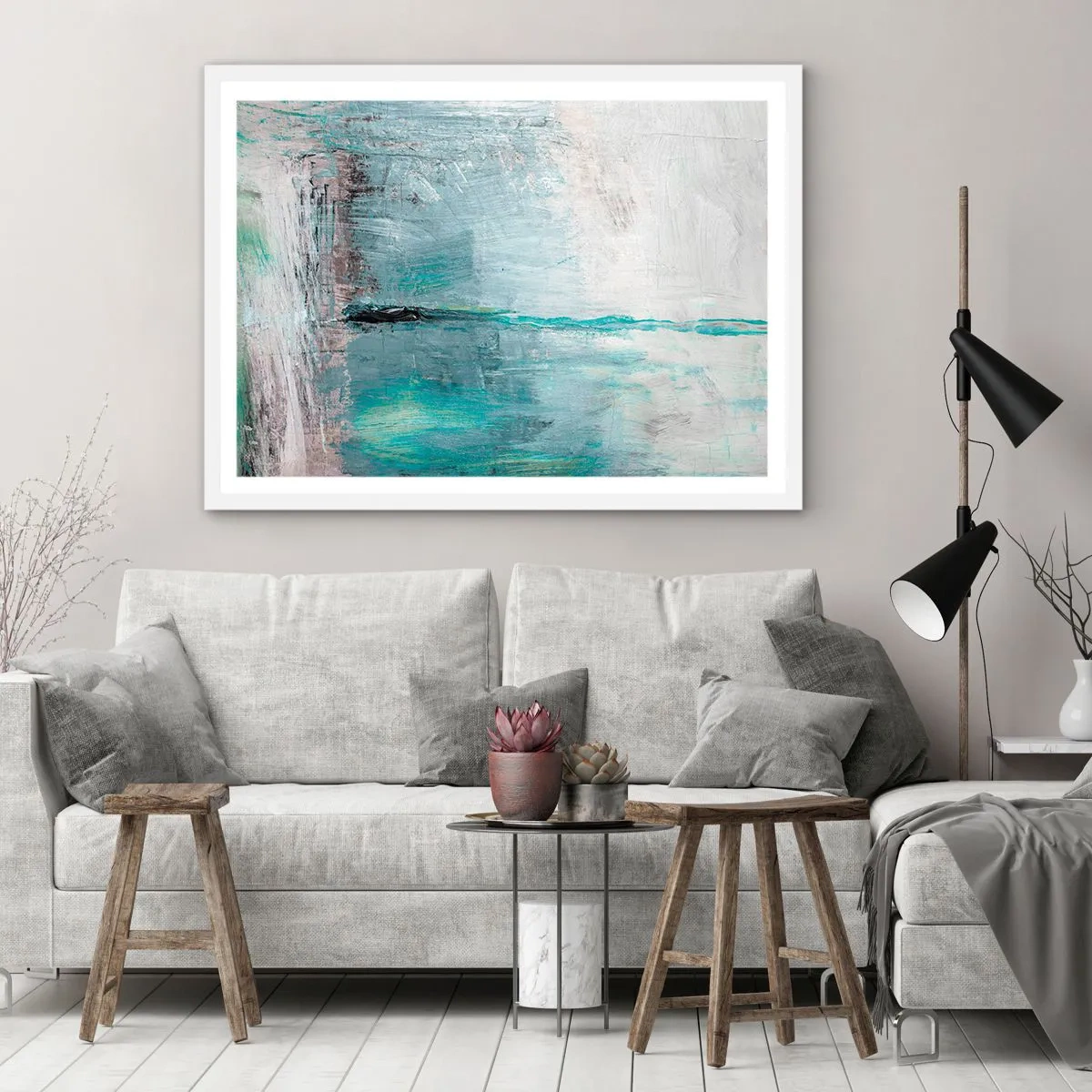 Affiche dans un cadre blanc - Poster - Horizontalement en bleu - 70x50 cm