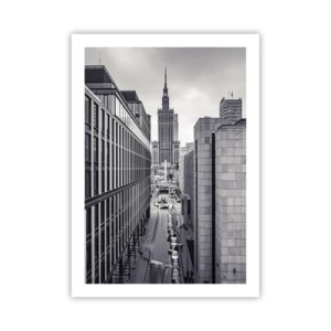 Affiche - Poster - Vue du Palais de la Culture et des Sciences de Varsovie en nuances de gris - 50x70cm - Vallée de Varsovie - Décoration murale moderne pour le salon et la chambre ARTTOR