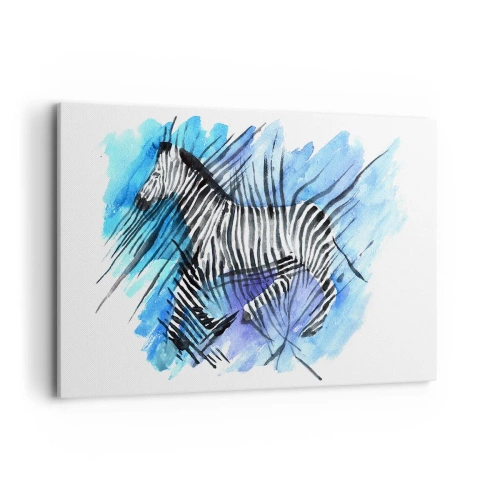 Impression sur toile - Image sur toile - Illustration à l'aquarelle d'un zèbre contre un ciel bleu - 120x80cm - Caché dans les rayures - Décoration murale moderne pour le salon et la chambre ARTTOR