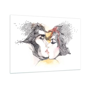 Impression sur verre - Image sur verre - Couple abstrait s'embrassant avec des motifs artistiques - 100x70cm - Le monde n'existe pas - Décoration murale moderne pour le salon et la chambre ARTTOR