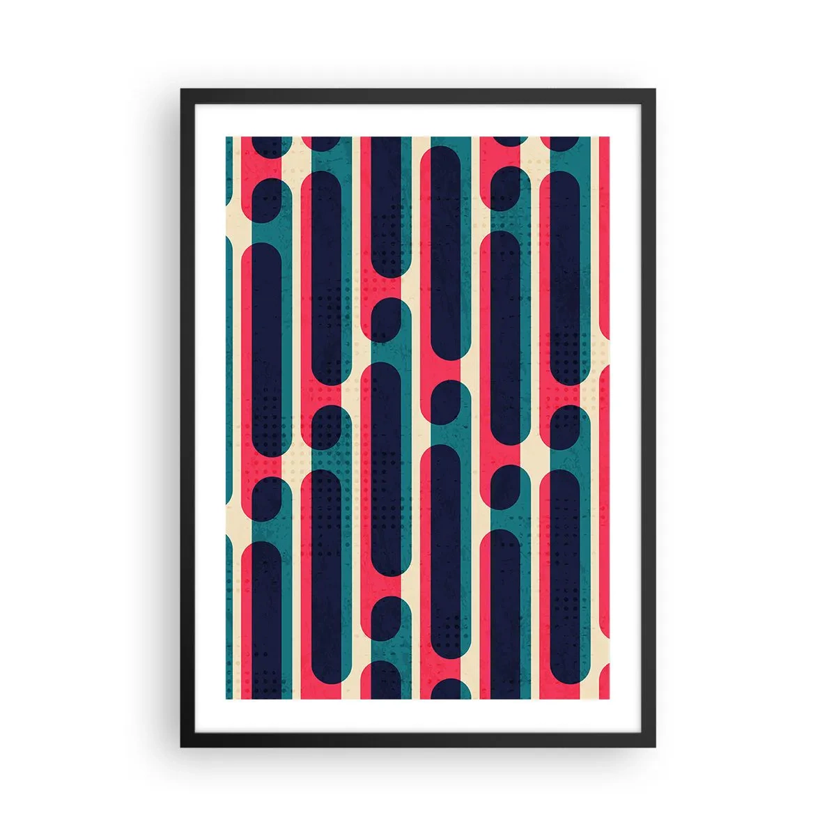 Affiche dans un cadre noir - Poster - Motif géométrique dans les tons de rouge et de bleu - 50x70cm - En profondeur et sur l'avant - Décoration murale moderne pour le salon et la chambre ARTTOR