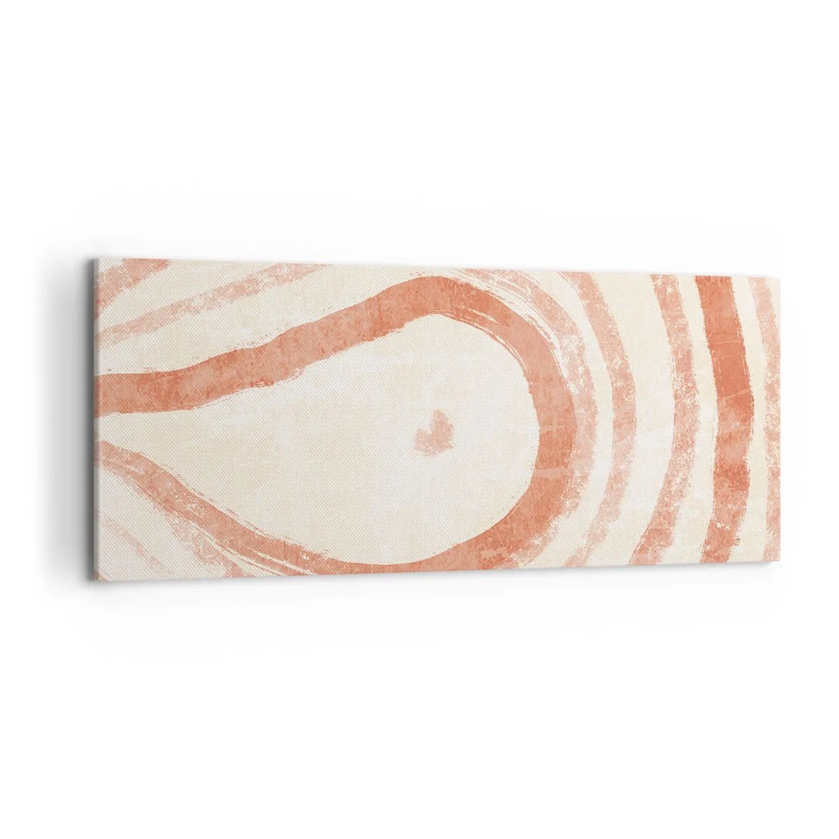 Impression sur toile - Image sur toile - Un motif abstrait de lignes concentriques dans des tons de terre cuite. - 120x50cm - Cercles de corail – composition - Décoration murale moderne pour le salon et la chambre ARTTOR