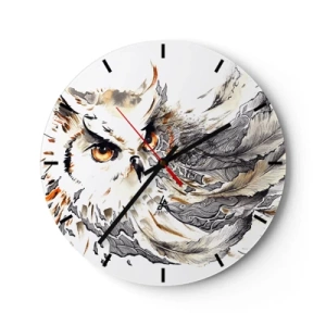 Horloge murale - Pendule murale - Un hibou au regard intense entouré de plumes artistiques - 30x30cm - Elle vient du monde de la magie - Décoration murale moderne pour le salon, la cuisine et la chambre ARTTOR