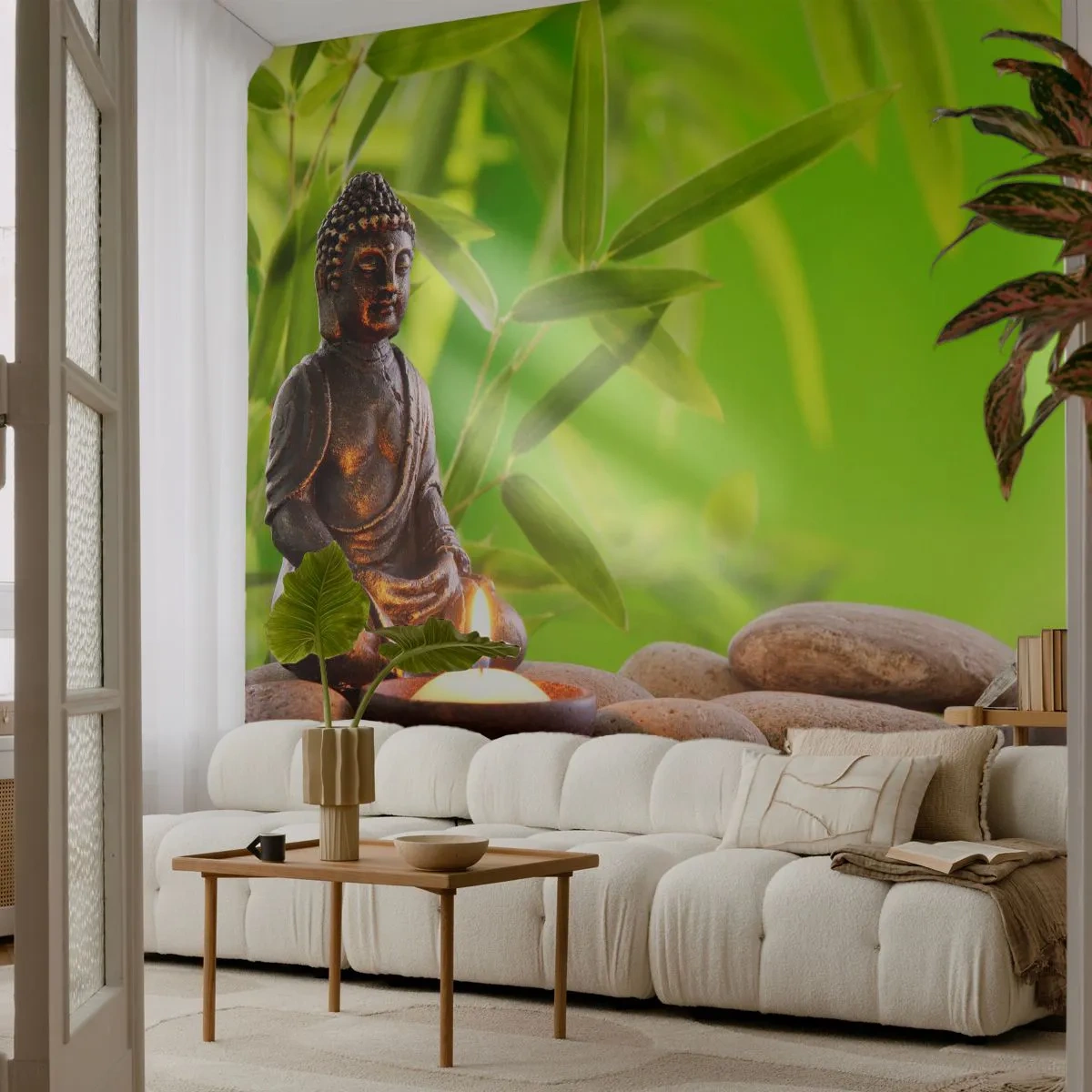 Papier Peint Autocollant Deluxe Sticker - La vie est belle - Bouddha, Bambou, Spa - 250x175 cm