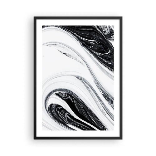 Affiche dans un cadre noir - Poster - Motif abstrait en noir et blanc avec des lignes fluides - 50x70cm - Une combinaison d'opposés - Décoration murale moderne pour le salon et la chambre ARTTOR
