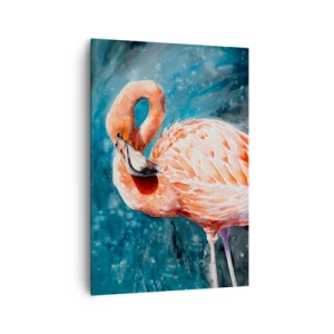Impression sur toile - Image sur toile - Un flamant rose sur un fond bleu aquarelle - 70x100cm - Décoratif par nature - Décoration murale moderne pour le salon et la chambre ARTTOR