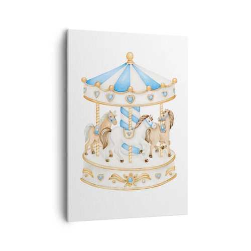 Impression sur toile - Image sur toile - Un carrousel aux couleurs pastel sur fond blanc - 50x70cm - Douce enfance - Décoration murale moderne pour le salon et la chambre ARTTOR