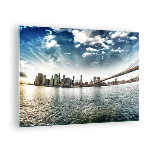 Impression sur verre - Image sur verre - Panorama de New York avec le pont de Brooklyn - 70x50cm - L'île de verre - Décoration murale moderne pour le salon et la chambre ARTTOR