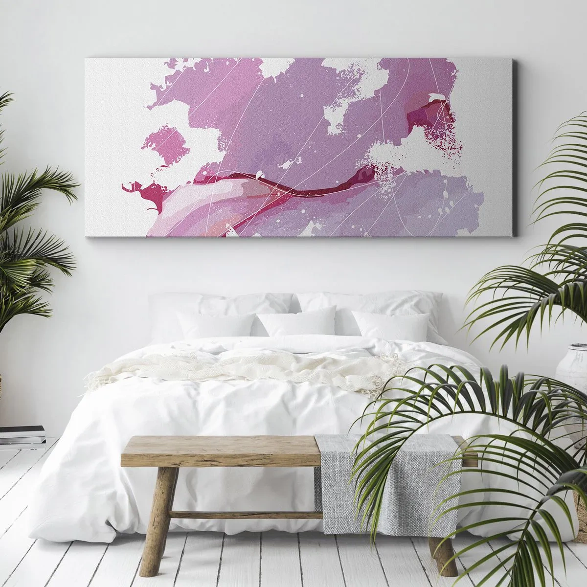 Impression sur toile - Image sur toile - Carte du monde rose - 100x40 cm