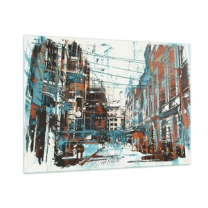 Impression sur verre - Image sur verre - Une rue pittoresque de la ville dans un style artistique et usé - 100x70cm - Un sentier de ville usé - Décoration murale moderne pour le salon et la chambre ARTTOR