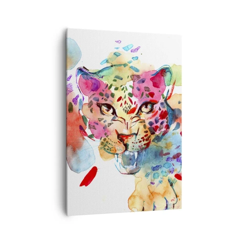 Impression sur toile - Image sur toile - Portrait abstrait d'un léopard aux couleurs intenses - 70x100cm - La belle et la Bête - Décoration murale moderne pour le salon et la chambre ARTTOR