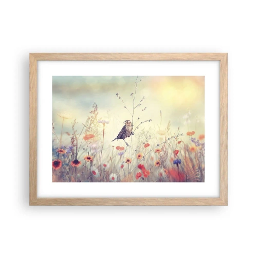 Affiche dans un chêne clair - Poster - Portrait d'oiseau sur pré en fond - 40x30 cm