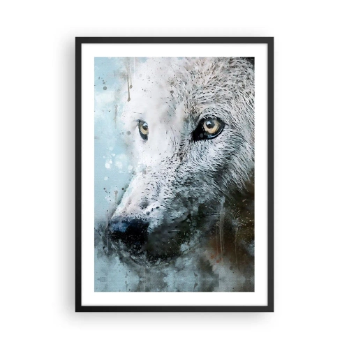 Affiche dans un cadre noir - Poster - Portrait de loup avec des détails artistiques à l'aquarelle - 50x70cm - Rencontrez l'âme du loup - Décoration murale moderne pour le salon et la chambre ARTTOR