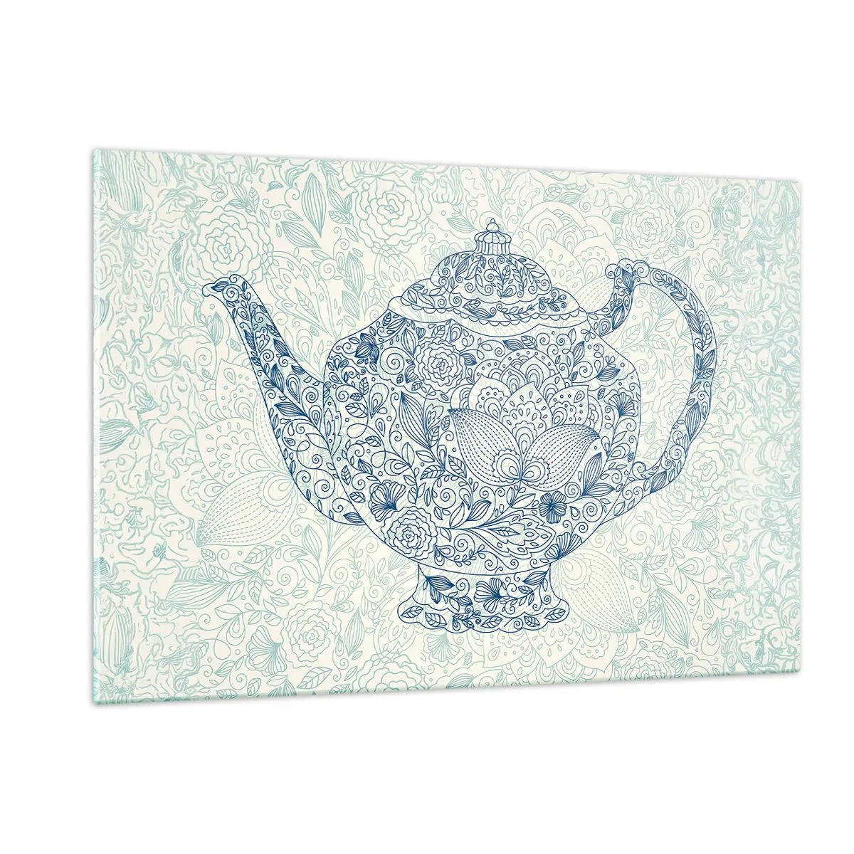 Impression sur verre - Image sur verre - Théière florale de style vintage - 120x80cm - Le charme du thé - Décoration murale moderne pour le salon et la chambre ARTTOR