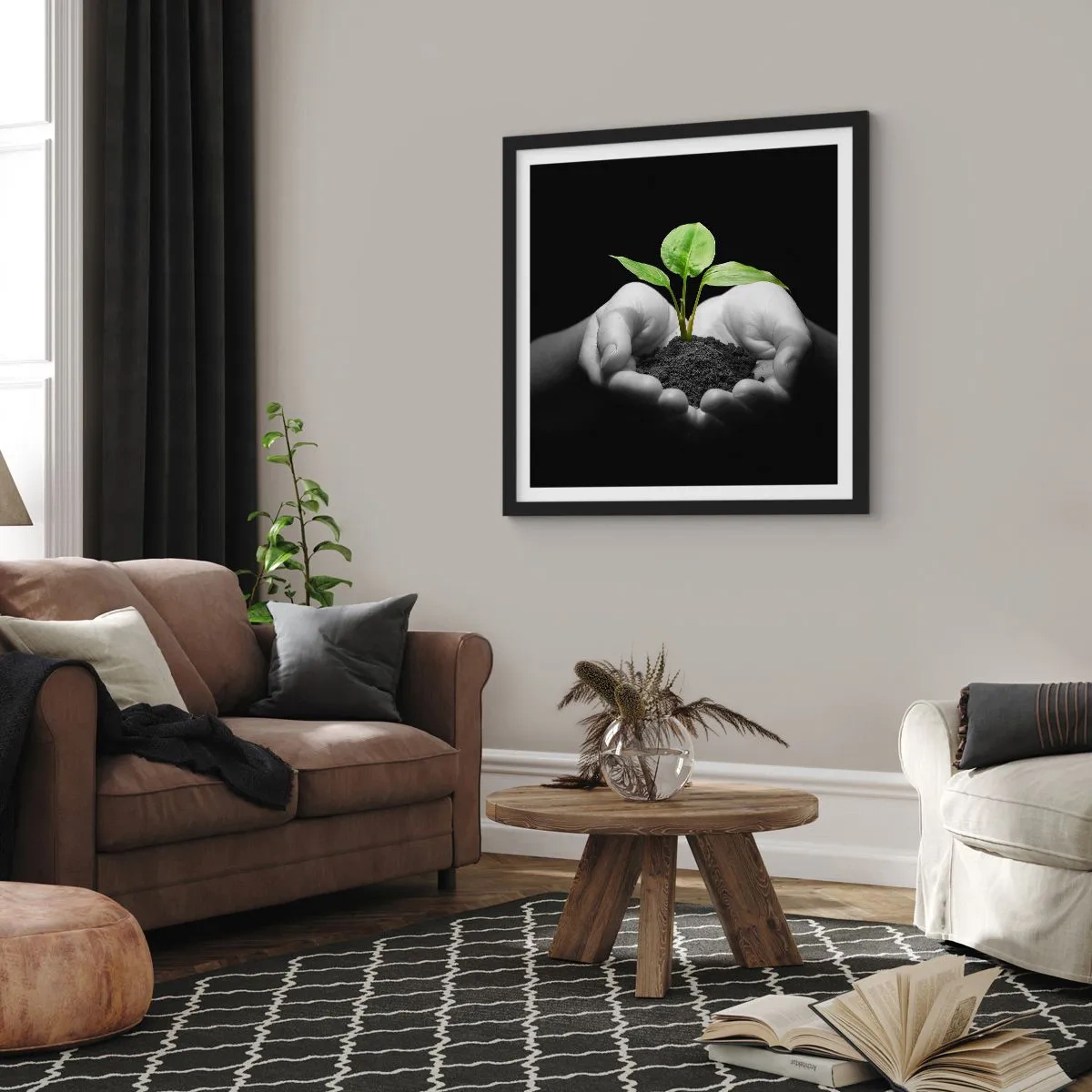 Affiche dans un cadre noir - Poster - J'aime la nature, je la protège - 30x30 cm