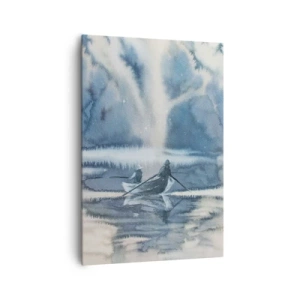 Impression sur toile - Image sur toile - Paysage à l'aquarelle avec des bateaux sur un lac entouré d'une forêt brumeuse - 70x100cm - Les pêcheurs dans leur paradis - Décoration murale moderne pour le salon et la chambre ARTTOR
