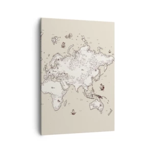 Impression sur toile - Image sur toile - Une carte stylisée du monde dans des tons beige et marron. - 50x70cm - Voyage autour du monde - Décoration murale moderne pour le salon et la chambre ARTTOR