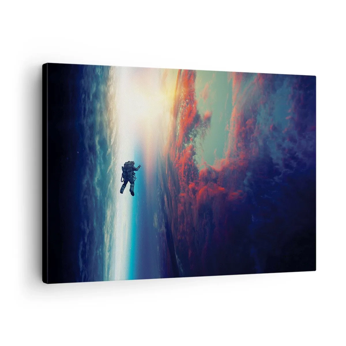 Impression sur toile - Image sur toile - Un astronaute flottant dans l'espace au-dessus d'une Terre colorée - 70x50cm - Affronter l'univers - Décoration murale moderne pour le salon et la chambre ARTTOR