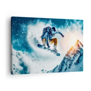 Impression sur toile - Image sur toile - Un snowboarder survole des montagnes enneigées - 70x50cm - Des émotions extrêmes - Décoration murale moderne pour le salon et la chambre ARTTOR