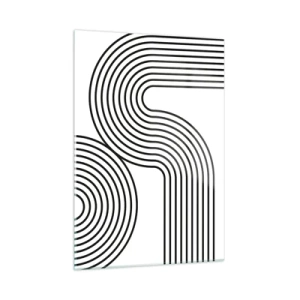 Impression sur verre - Image sur verre - Graphiques en noir et blanc avec des lignes parallèles courbes - 50x70cm - En plein virage - Décoration murale moderne pour le salon et la chambre ARTTOR