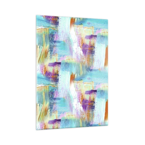 Impression sur verre - Image sur verre - Abstraction colorée avec des coups de pinceau aux couleurs pastel et vibrantes. - 50x70cm - Labyrinthe reluisant - Décoration murale moderne pour le salon et la chambre ARTTOR