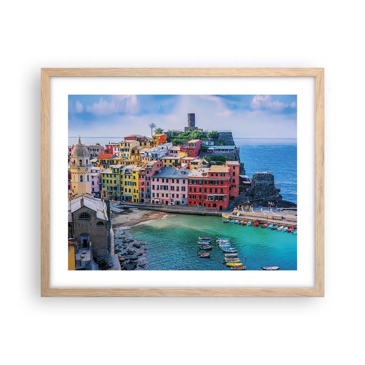 Affiche dans un chêne clair - Poster - Petite ville magique de méditerranée - 50x40 cm