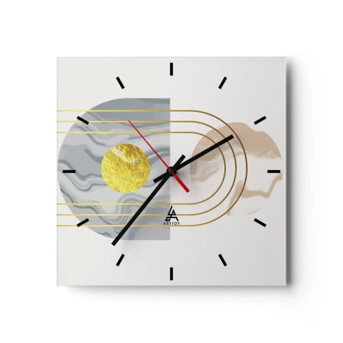 Horloge murale - Pendule murale - Composition abstraite avec des cercles et des lignes dorées sur fond clair. - 30x30cm - Clareté et brillance - Décoration murale moderne pour le salon et la chambre ARTTOR