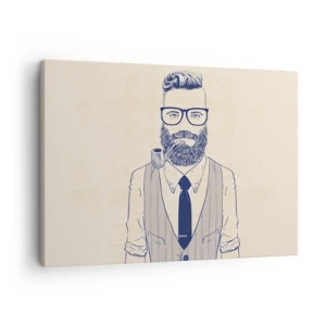 Impression sur toile - Image sur toile - Homme stylisé avec une barbe, une pipe et des lunettes - 70x50cm - Gai, masculin et à la mode - Décoration murale moderne pour le salon et la chambre ARTTOR