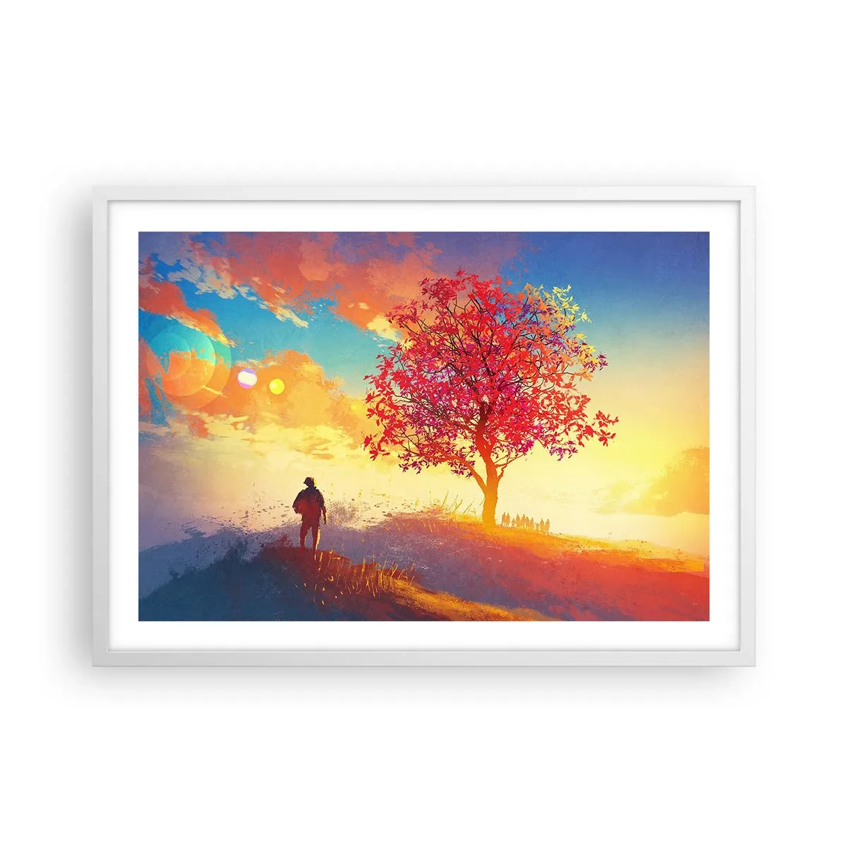 Affiche dans un cadre blanc - Poster - Pèlerin à destination - 70x50 cm