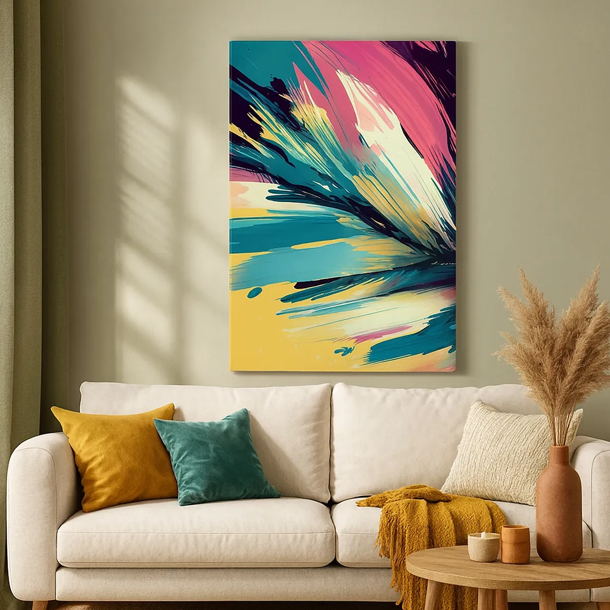 Impression sur toile - Image sur toile - Une composition abstraite aux couleurs intenses et contrastées. - 50x70cm - Composition – une explosion de joie - Décoration murale moderne pour le salon et la chambre ARTTOR