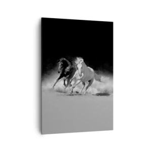 Impression sur toile - Image sur toile - Chevaux au galop en noir et blanc - 70x100cm - Galop de la liberté - Décoration murale moderne pour le salon et la chambre ARTTOR