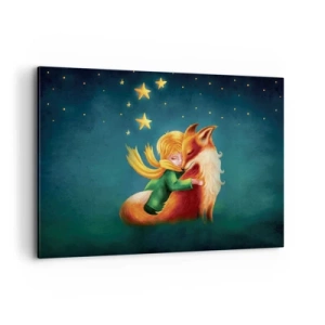 Impression sur toile - Image sur toile - Un garçon avec un renard dans un décor magique avec des étoiles - 100x70cm - Petit Prince - Décoration murale moderne pour le salon et la chambre ARTTOR