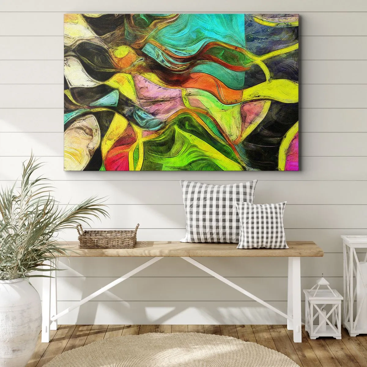 Impression sur toile - Image sur toile - Une composition abstraite avec des taches colorées et des lignes dynamiques. - 100x70cm - Le mouvement c'est la vie - Décoration murale moderne pour le salon et la chambre ARTTOR