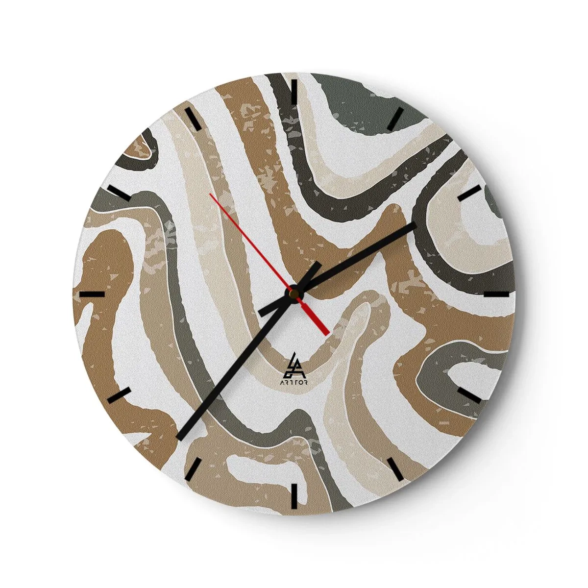 Horloge murale - Pendule murale - Rayures sinueuses aux tons terreux sur fond blanc - 30x30cm - Méandres de couleurs de la terre - Décoration murale moderne pour le salon, la cuisine et la chambre ARTTOR