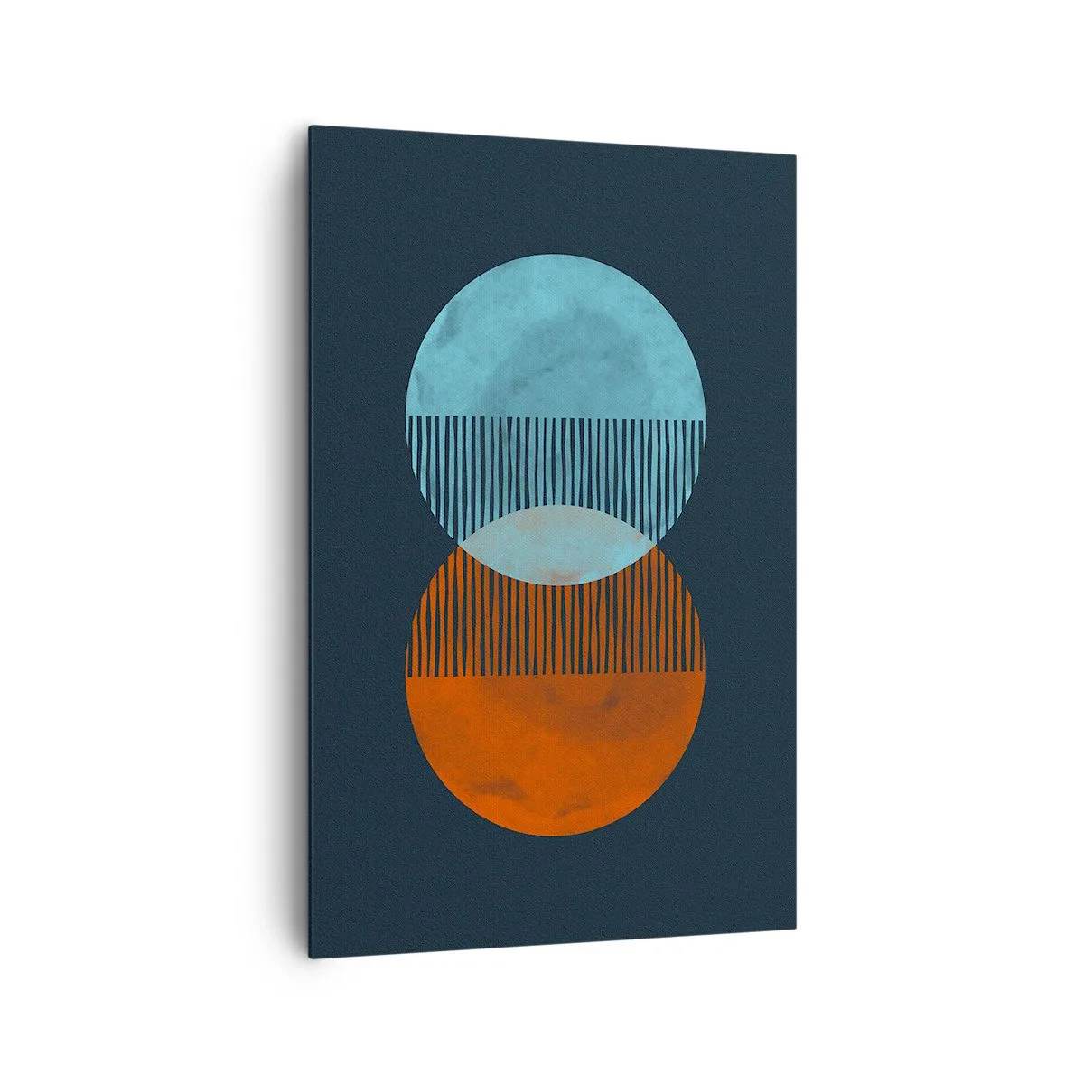 Impression sur toile - Image sur toile - Deux cercles orange et bleus sur fond sombre - 80x120cm - Fantaisie astronomique - Décoration murale moderne pour le salon et la chambre ARTTOR