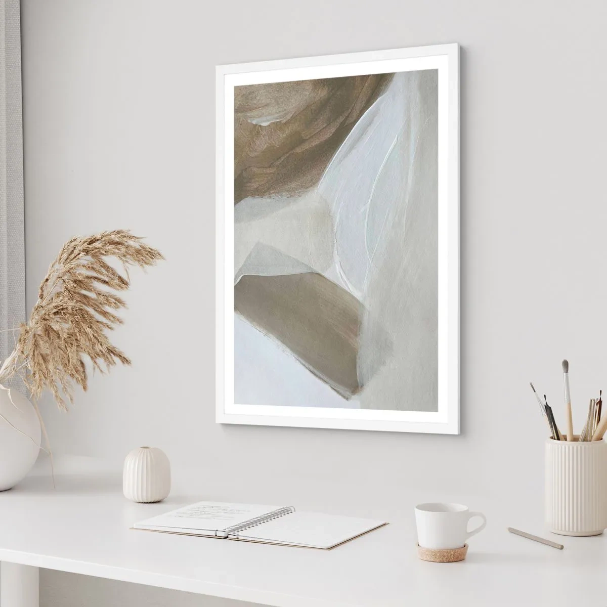 Affiche dans un cadre blanc - Poster - Une vague de blanc - 70x100 cm