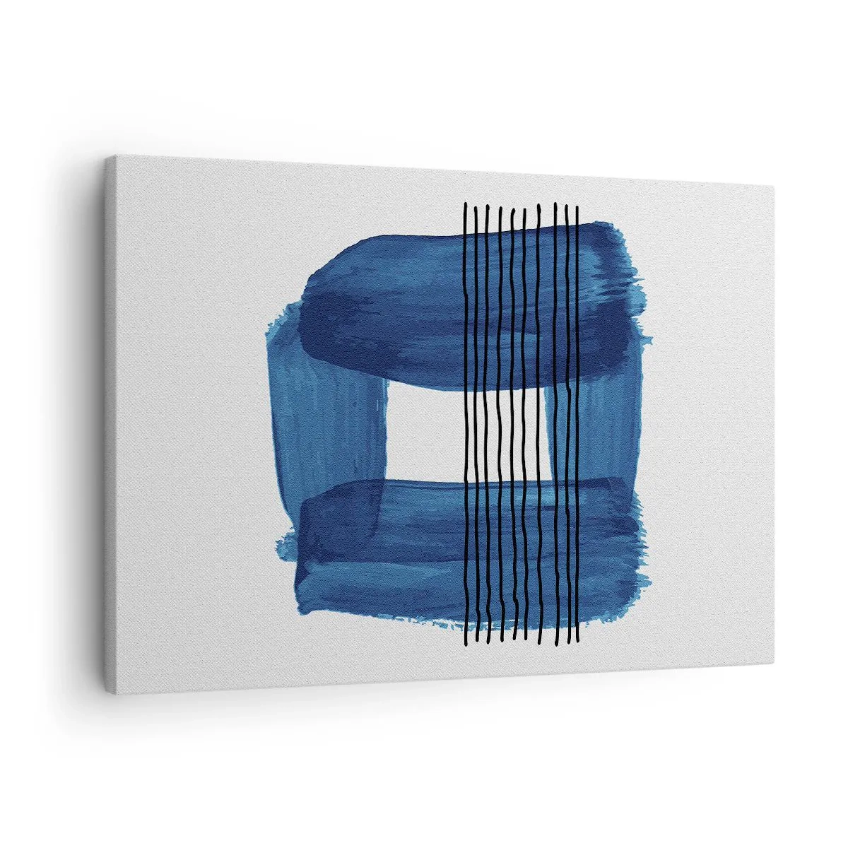 Impression sur toile - Image sur toile - Motif abstrait dans des tons de bleu avec des lignes noires - 70x50cm - Composition noire-bleue - Décoration murale moderne pour le salon et la chambre ARTTOR