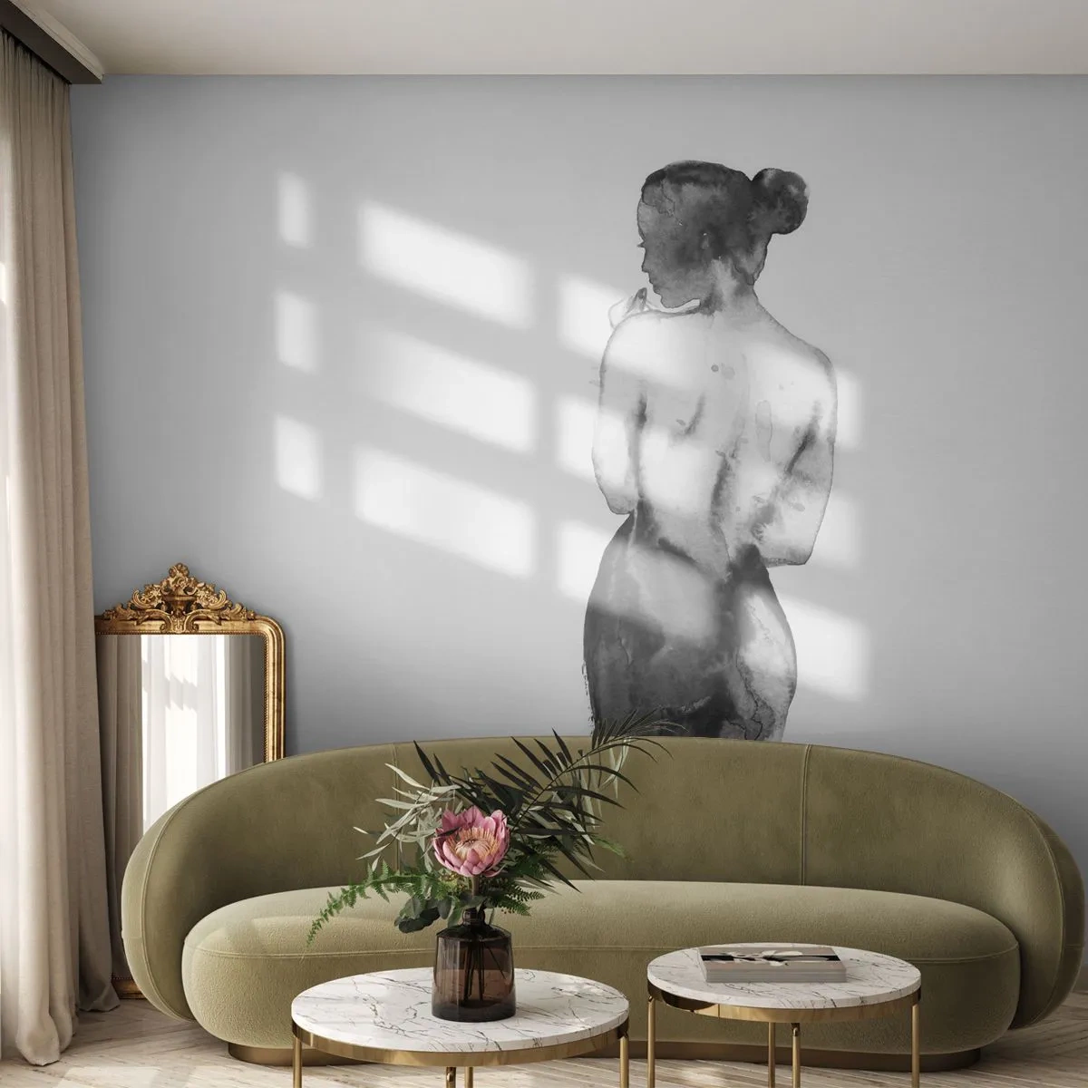 Papier Peint Autocollant Deluxe Sticker - Auprès d'elle, le monde disparaît - Femme, Le corps de la femme, Graphique - 250x175 cm