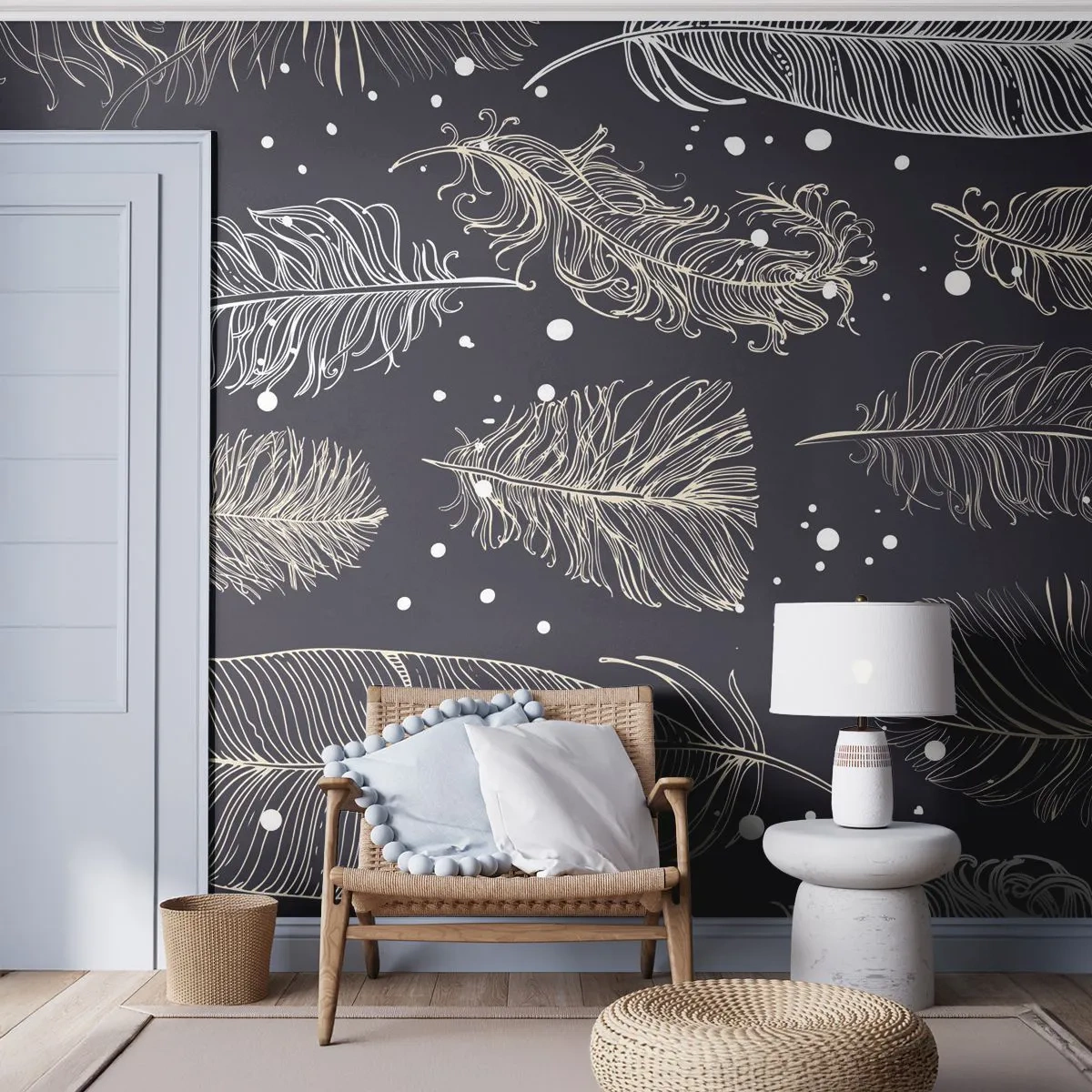 Papier Peint Photo Premium Canvas - Toile de plumes - Plume oiseau, Graphique, Morceau - 350x256 cm